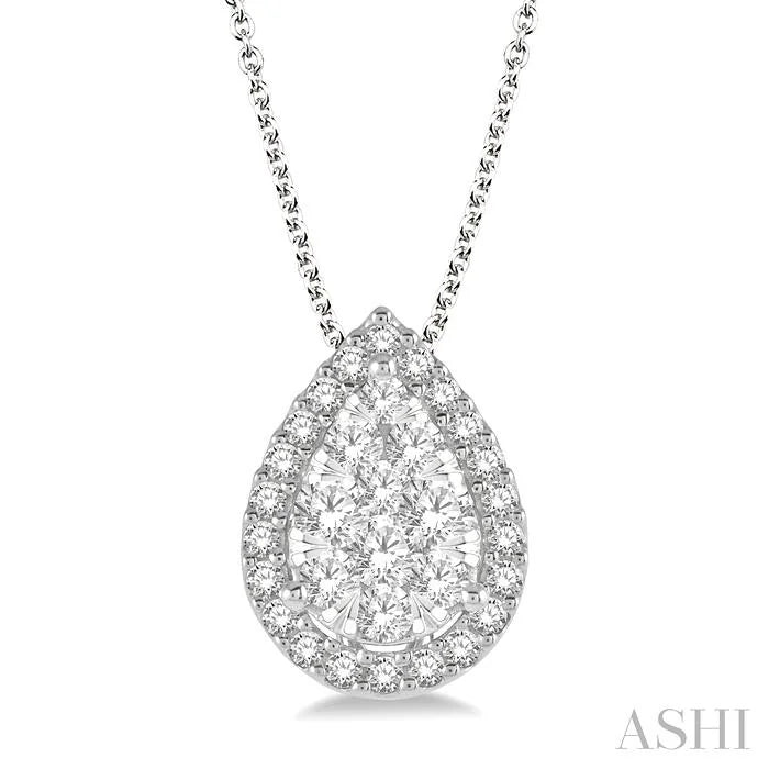 Pear Shape Halo Lovebright Essential Diamond Pendant