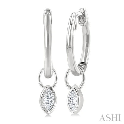 Marquise Shape Bezel Set Diamond Huggie Fashion Earrings