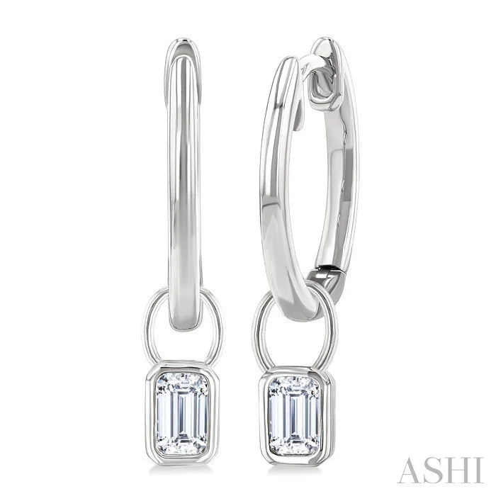 Emerald Shape Bezel Set Diamond Huggie Fashion Earrings