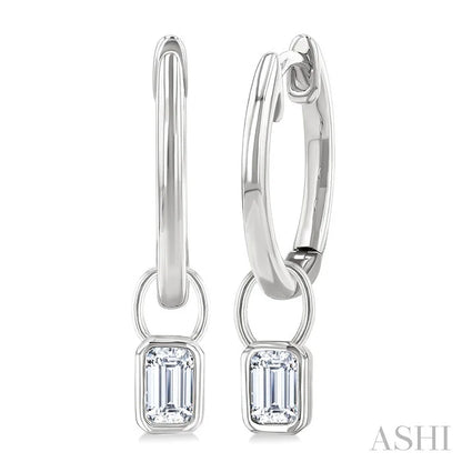 Emerald Shape Bezel Set Diamond Huggie Fashion Earrings