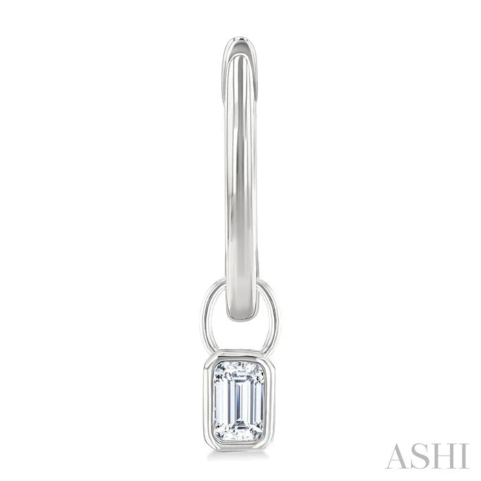 Emerald Shape Bezel Set Diamond Huggie Fashion Earrings