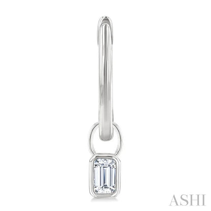 Emerald Shape Bezel Set Diamond Huggie Fashion Earrings