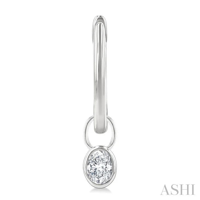 Oval Shape Bezel Set Diamond Huggie Fashion Earrings