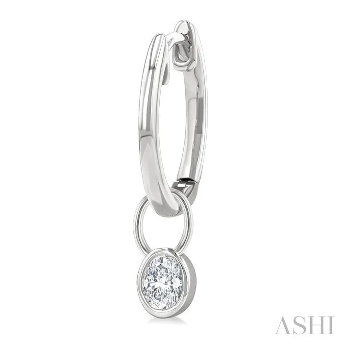 Oval Shape Bezel Set Diamond Huggie Fashion Earrings