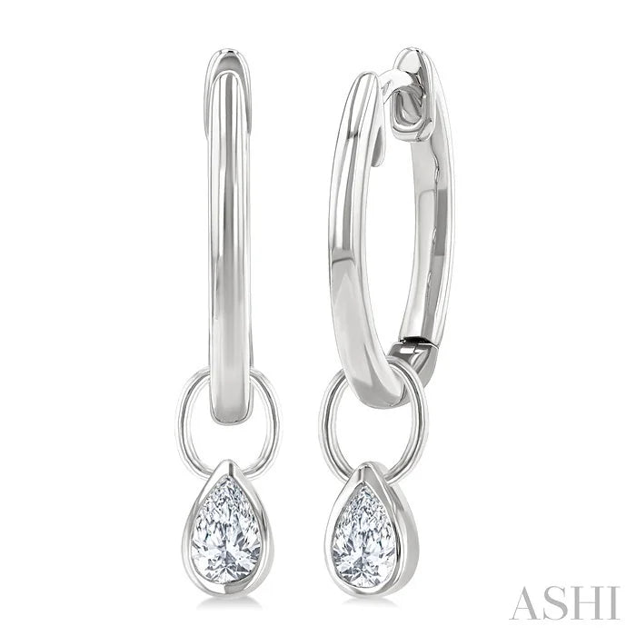 Pear Shape Bezel Set Diamond Huggie Fashion Earrings