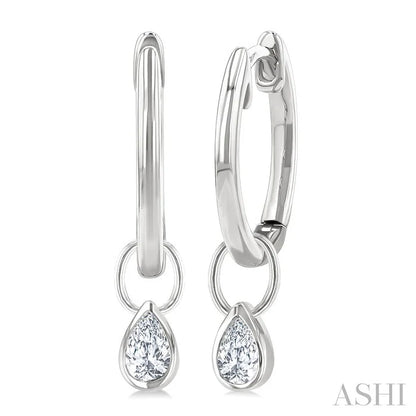Pear Shape Bezel Set Diamond Huggie Fashion Earrings