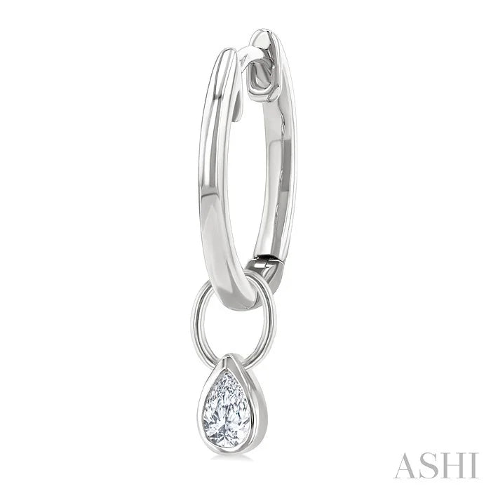 Pear Shape Bezel Set Diamond Huggie Fashion Earrings
