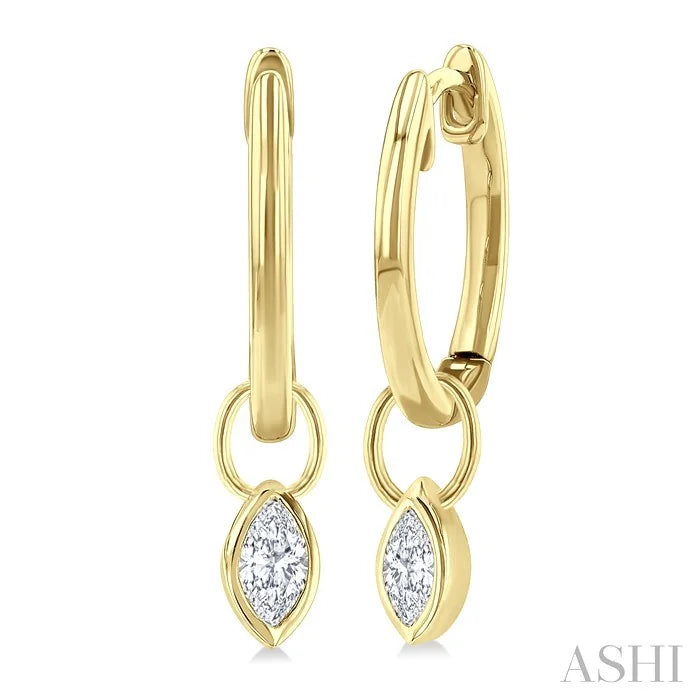 Marquise Shape Bezel Set Diamond Huggie Fashion Earrings