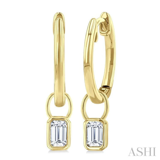 Emerald Shape Bezel Set Diamond Huggie Fashion Earrings