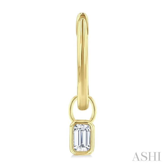 Emerald Shape Bezel Set Diamond Huggie Fashion Earrings