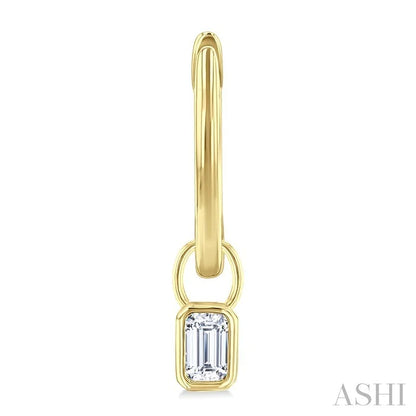 Emerald Shape Bezel Set Diamond Huggie Fashion Earrings