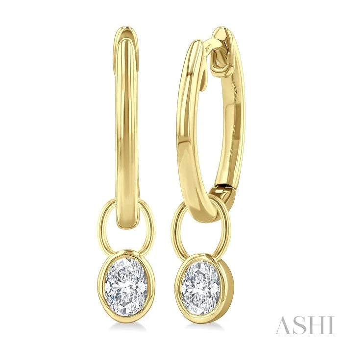 Oval Shape Bezel Set Diamond Huggie Fashion Earrings