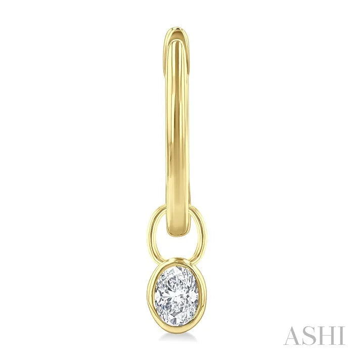 Oval Shape Bezel Set Diamond Huggie Fashion Earrings