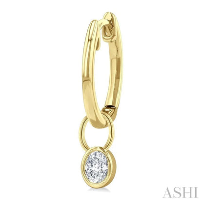 Oval Shape Bezel Set Diamond Huggie Fashion Earrings