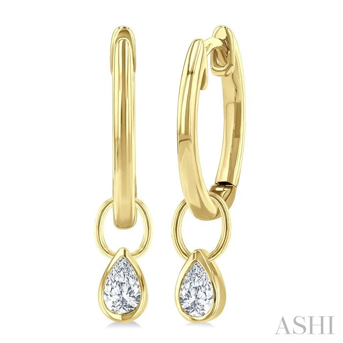 Pear Shape Bezel Set Diamond Huggie Fashion Earrings