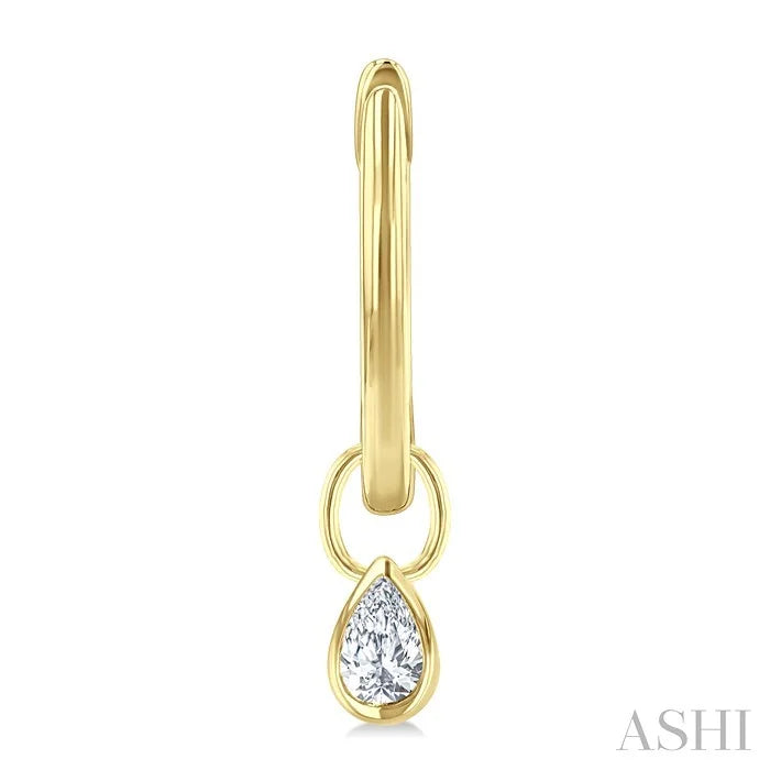 Pear Shape Bezel Set Diamond Huggie Fashion Earrings