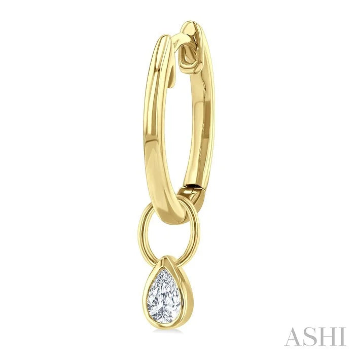 Pear Shape Bezel Set Diamond Huggie Fashion Earrings