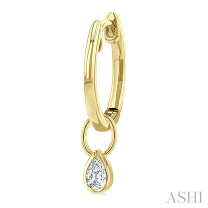 Pear Shape Bezel Set Diamond Huggie Fashion Earrings
