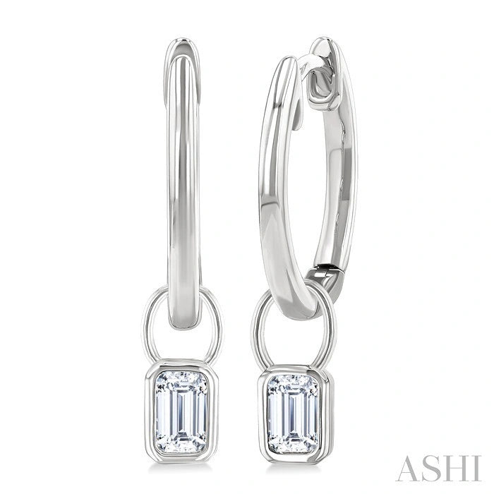 Emerald Shape Bezel Set Diamond Huggie Fashion Earrings