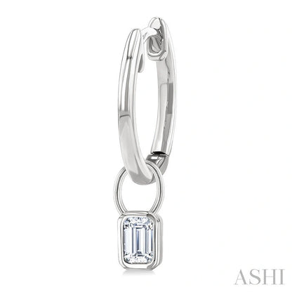 Emerald Shape Bezel Set Diamond Huggie Fashion Earrings
