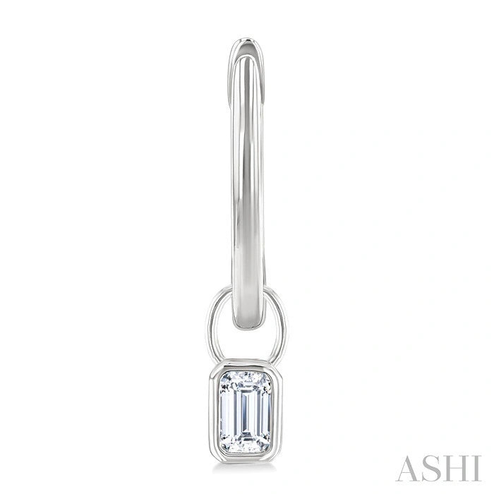 Emerald Shape Bezel Set Diamond Huggie Fashion Earrings