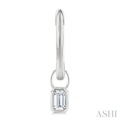 Emerald Shape Bezel Set Diamond Huggie Fashion Earrings
