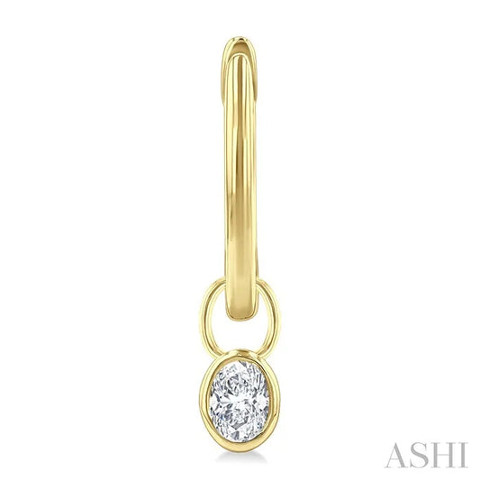 Oval Shape Bezel Set Diamond Huggie Fashion Earrings