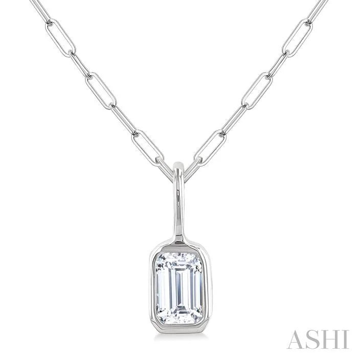 Emerald Shape Bezel Set Paperclip Diamond Fashion Pendant