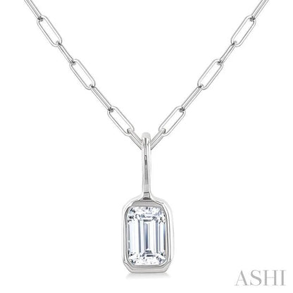 Emerald Shape Bezel Set Paperclip Diamond Fashion Pendant