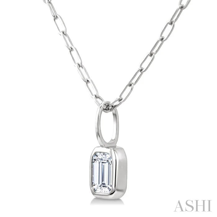 Emerald Shape Bezel Set Paperclip Diamond Fashion Pendant