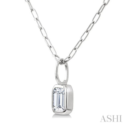 Emerald Shape Bezel Set Paperclip Diamond Fashion Pendant
