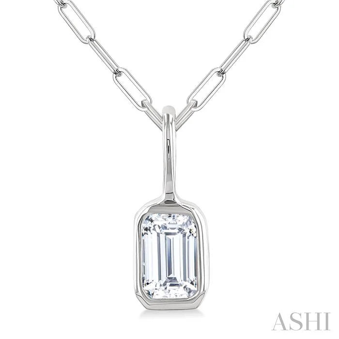 Emerald Shape Bezel Set Paperclip Diamond Fashion Pendant