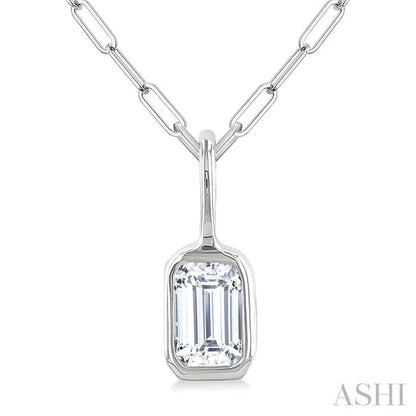 Emerald Shape Bezel Set Paperclip Diamond Fashion Pendant