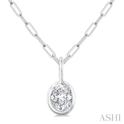 Oval Shape Bezel Set Paperclip Diamond Fashion Pendant