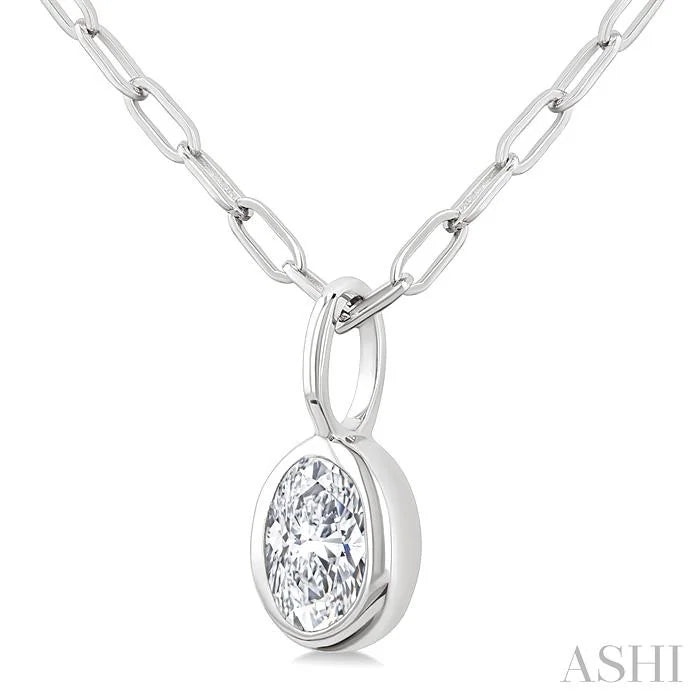 Oval Shape Bezel Set Paperclip Diamond Fashion Pendant