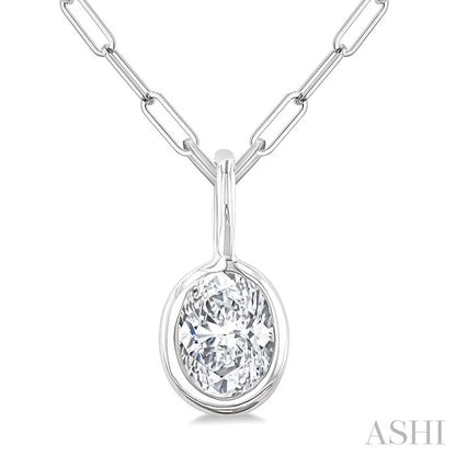 Oval Shape Bezel Set Paperclip Diamond Fashion Pendant