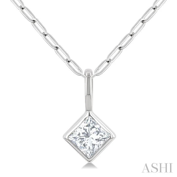 Princess Shape Bezel Set Paperclip Diamond Fashion Pendant