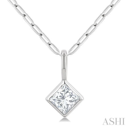 Princess Shape Bezel Set Paperclip Diamond Fashion Pendant
