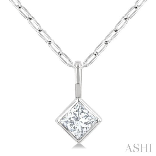Princess Shape Bezel Set Paperclip Diamond Fashion Pendant