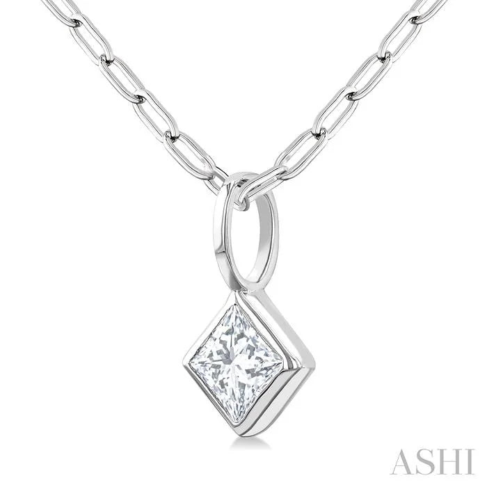 Princess Shape Bezel Set Paperclip Diamond Fashion Pendant
