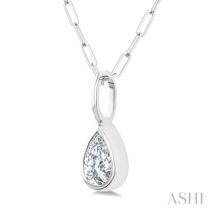 Pear Shape Bezel Set Paperclip Diamond Fashion Pendant