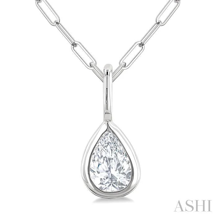 Pear Shape Bezel Set Paperclip Diamond Fashion Pendant