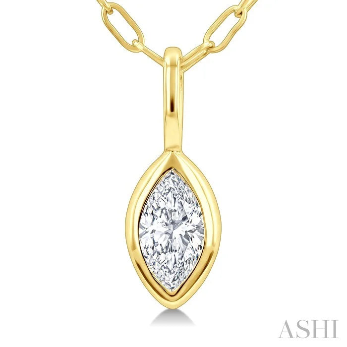 Marquise Shape Bezel Set Paperclip Diamond Fashion Pendant