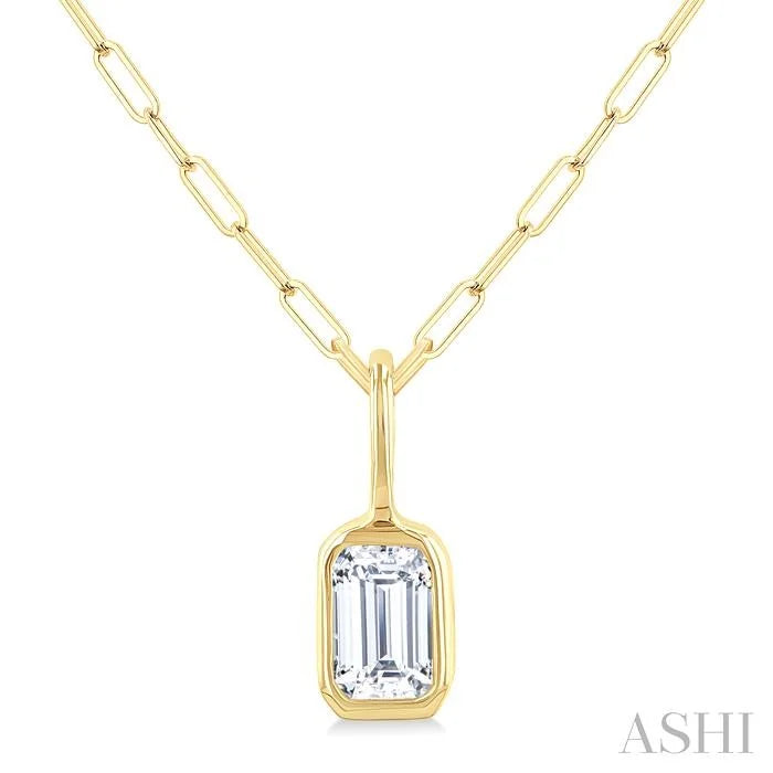 Emerald Shape Bezel Set Paperclip Diamond Fashion Pendant