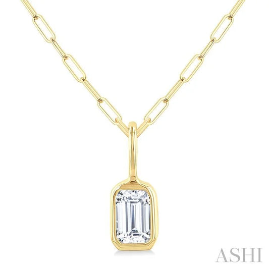 Emerald Shape Bezel Set Paperclip Diamond Fashion Pendant