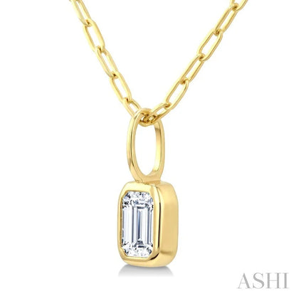 Emerald Shape Bezel Set Paperclip Diamond Fashion Pendant