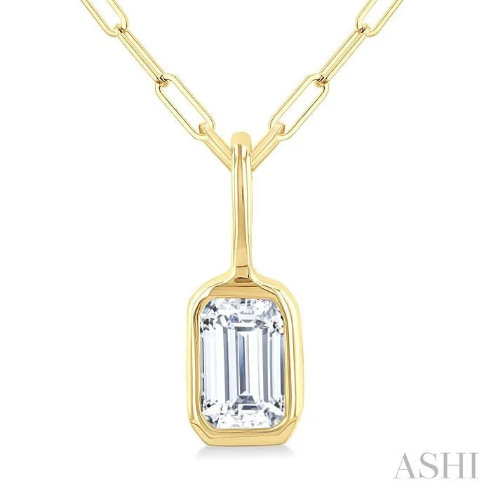 Emerald Shape Bezel Set Paperclip Diamond Fashion Pendant