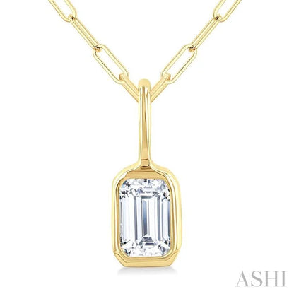 Emerald Shape Bezel Set Paperclip Diamond Fashion Pendant