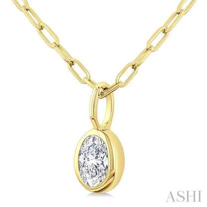 Oval Shape Bezel Set Paperclip Diamond Fashion Pendant