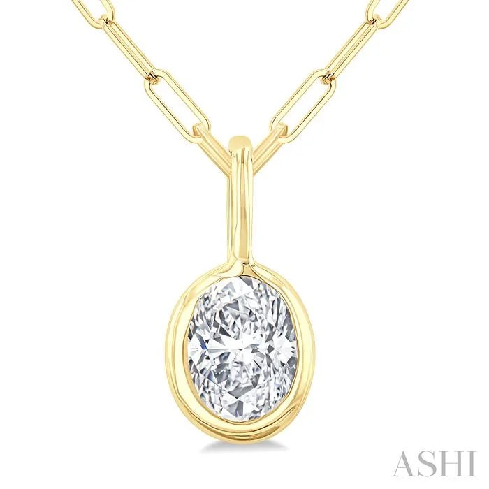 Oval Shape Bezel Set Paperclip Diamond Fashion Pendant